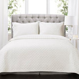 Lush Decor Ava Quilt Diamond Pattern Solid 3 Piece Oversized Bedding Blanket Bedspread Set - King - White Lush Decor