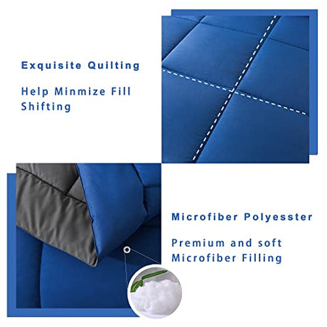 DOWNCOOL Queen Comforter Set -All Season Bedding Comforters Sets with 2 Pillow Cases-3 Pieces Bedding Sets Queen -Down Alternative Blue/Grey Queen Size Comforter Sets(88"x92") DOWNCOOL