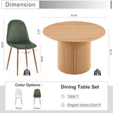somedream Dining Table Set for 4, Mid Century Modern 47 Inch Wooden Round Dining Table Set, Space Saving (Table + 4 Green Chairs) somedream