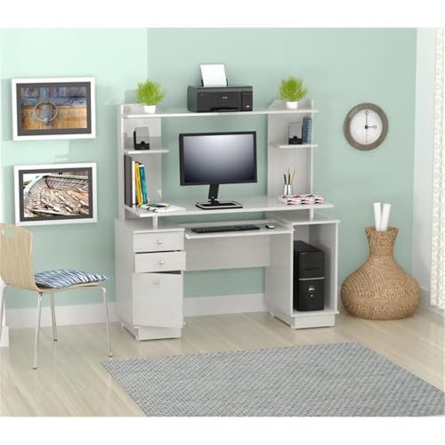 Inval America Computer Work Center with Hutch, Pull-Out Keyboard Tray, Drawers, Desk Workstation, 53.5"H x 48.62"W x 19.5"D, Washed Oak Inval
