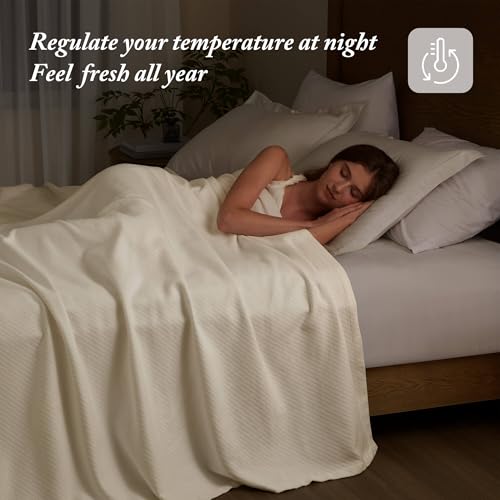 Madison Park Liquid Cotton Luxury Blanket Premium Soft Cozy 100% Ring Spun Cotton For Bed , Couch or Sofa, King, Ivory Madison Park