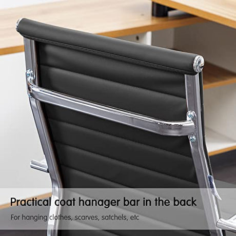 BOWTHY Home Office Chair Ribbed, Modern Leather Conference Room Chairs, Ergonomic Office Desk Chair, High Back Executive Computer Chair, Adjustable Swivel Chair with Arms (Black) BOWTHY