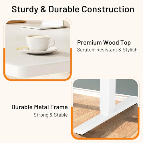 DUMOS Height Adjustable Electric Standing Desk, 47.2 x 23.6 Sit Stand Workstation with Memory Presets, Hooks & Cable Management, Ergonomic Computer Table for Home Office, White DUMOS