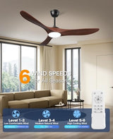 JOYEYE Ceiling Fans with Lights and Remote, 3 Solid Wood Blades, Outdoor Wooden Ceiling Fan with 2 Downrods for Patios, 52 Inch Modern Ceiling Fan with Noiseless Reversible DC Motor JOYEYE