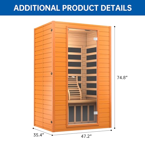 RESTISLAND Canadian Hemlock Wood Far Infrared Sauna Room of Near Zreo EMF, 9 Chromo Therapy Lights, Oxygen Ionizer for Home and Indoor Use, with Bluetooth, LCD Control Pannel, 2 Person