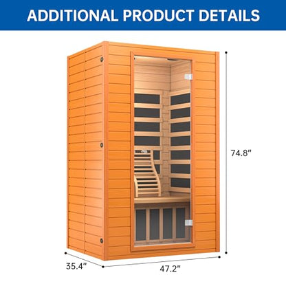 RESTISLAND Canadian Hemlock Wood Far Infrared Sauna Room of Near Zreo EMF, 9 Chromo Therapy Lights, Oxygen Ionizer for Home and Indoor Use, with Bluetooth, LCD Control Pannel, 2 Person