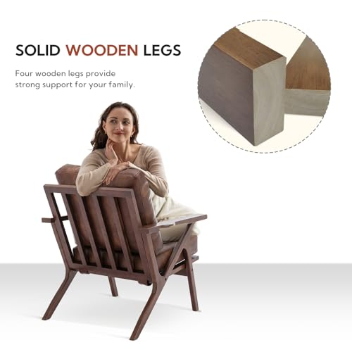 Bonzy Home Faux Leather Accent Chair for Living Room,Upholstered Armchair with Cushions and Solid Wood Frame, Mid-Century Modern Lounge Chair for Bedroom or Office Bonzy Home