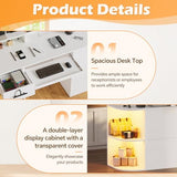 PAKASEPT Reception Desk with Counter for Retail & Checkout,Modern Reception Counter with LED Lights,Drawers,Open Shelves,Retail Counter with Storage for Countertop,Beauty Salon,Shop,Bar(White Small)