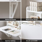 Haotian Wall Mounted Folding Table Drop-Leaf Floating Trestle Desk Computer Writing Workstation with Storage Compartments, White FWT07-II-W Haotian