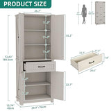 YITAHOME 72.6" H Farmhouse Kitchen Pantry Cabinet, Freestanding Tall Storage Cabinet with 4 Doors, Drawer and Adjustable Shelves, Tall Cupboard for Dining Room, Living Room, White Oak YITAHOME