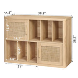 LEYAOYAO Large Record Player Stand with Vinyl Storage Up to 450 Albums, Wood Rattan Boho Record Storage Accent Cabinet, Modern Stereo Media Cabinets, Wide Turntable Stand for Living Room, Natural Oak LEYAOYAO