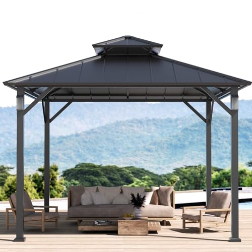 Modern Shade 10' x 10' Hardtop Gazebo Metal Gazebo Outdoor with 4 LED Lights Permanent Pavilion Hard Top Gazebo with Galvanized Steel Roof & Frame Patio Gazebo for Backyard, Deck, Garden, Lawn Modern Shade Outdoor Living Spaces
