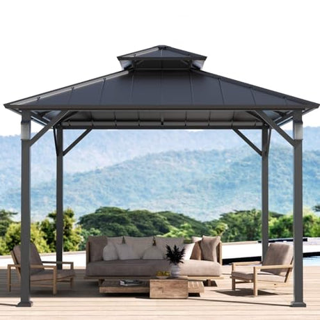 Modern Shade 10' x 10' Hardtop Gazebo Metal Gazebo Outdoor with 4 LED Lights Permanent Pavilion Hard Top Gazebo with Galvanized Steel Roof & Frame Patio Gazebo for Backyard, Deck, Garden, Lawn Modern Shade Outdoor Living Spaces
