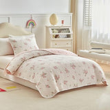Joyreap Twin Size Quilt Set for Girls, Floral Pink n White Design, 2pcs Soft n Cozy Microfiber Quilt, Bedspread Bed Cover for All Season- 68x88 inches Joyreap