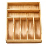 Umilife Bamboo Kitchen Drawer Organizer, 13 Inch Silverware Utensil Tray Holder, Extra Deep Grooved Drawer Divider, 7 Slots Total Bamboo Wood Caddy for Flatware Cutlery Knives, Forks, Spoons Umilife