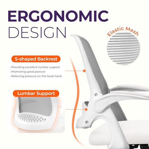 NEO CHAIR Office Desk Computer Gaming Ergonomic Chair with Lumbar Back Support Adjustable Height Swivel Wheels Flip-up Arms Mesh Chair for Home or Office (Ivory) NEO CHAIR