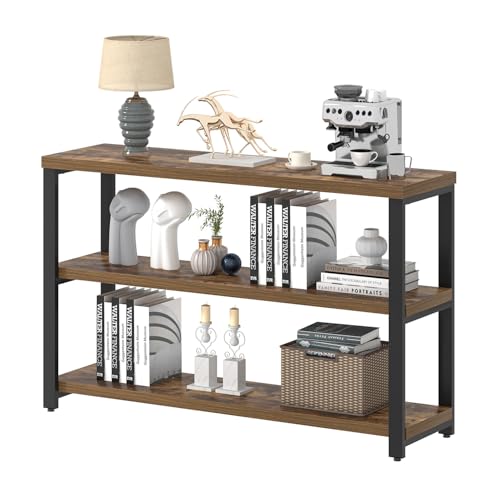 EXCEFUR Industrial Metal & Wood Console Tables for Living Room, Entryway Table with 3 Tier Storage Shelves, Sofa Hallway Table Behind Couch, Rustic Brown, 47 Inch EXCEFUR