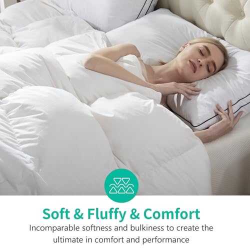 APSMILE Luxury 100% Organic Cotton All Season Down Feather Fibers Comforter Twin Size Duvet Insert, Fluffy Fill Power 34oz Medium Warmth Bed Comforter (68x90, Ivory White) APSMILE