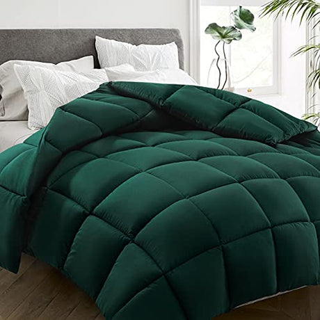 HYLEORY All Season Twin Size Bed Comforter - Cooling Goose Down Alternative Quilted Duvet Insert with Corner Tabs - Winter Warm - Machine Washable - Emerald Green HYLEORY