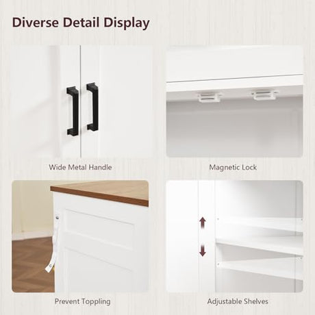 usikey Buffet Cabinet with Storage and Drawers, 55" Large Sideboard Buffet Cabinet with Adjustable Shelves and Doors, Modern Coffee Bar for Kitchen, Living Room, White usikey