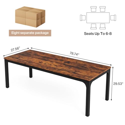 Tribesigns 78.74-Inch Conference Table Set,13FT Conference Room Table, Large Rectangle Meeting Seminar Tables Set,Long Business Tables (Chair not Included) (8, Brown+Black, 8 Pack) Tribesigns
