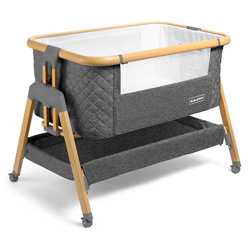 3 in 1 Baby Bassinet with Wheels, Portable Bedside Sleeper for Baby with 7 Adjustable Heights and Foam Mattress, Baby Bedside Crib for Newborns and Infants with Storage Basket, Carry Bag Incl - WoodArtSupply