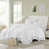 Cupocupa White Queen Comforter Set, 3Pcs Ruffle Comforters Queen/Full Size Farmhouse Bedding Sets with Comforter, Lightweight Fluffy Soft Shabby Chic Bedding Comforter Sets Cupocupa