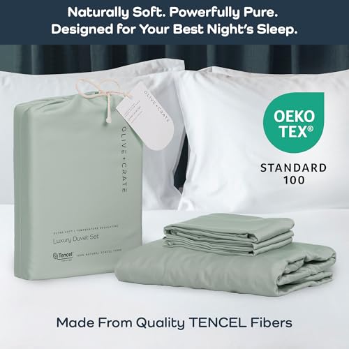 Olive + Crate Tencel Eucalyptus Cooling Duvet Cover Set - Hypoallergenic, Lyocell Tencel Duvet Cover - Soft, Temperature Regulating with Hidden Button Closure & Corner Ties - King Size [Spring Sage] Olive + Crate