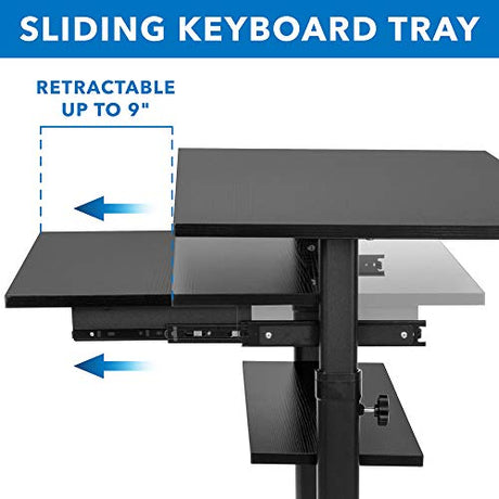 Mount-It! Mobile Standing Desk with Retractable Keyboard Platform | Height Adjustable Stand Up Computer Workstation | Locking Wheels, 99 Lbs Capacity Mount-It!