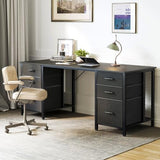 ODK 63 Inch Office Desk with 6 Fabric Drawers, Large Computer Desk for Home Office with Hidden Storage Shelves, Black ODK