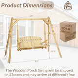 EPICOZY 2-Seat Porch Swing, Wooden Log Patio Swing Chair Bench with Stand, Rustic Hardwood Swing Chair with Curved Back, Wood Seating Porch Swings for Outside Yard, Garden, Deck, Poolside, Natural EPICOZY