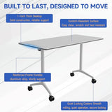 2pcs 47.2 Inch Folding Conference Table with Silent Wheels,Mobile foldable Flip Top Rectangular Meeting Tables for Office Training classroom,Locking Rolling Modular White Desk for Space Saving JFazzruit