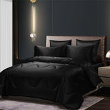 YASMENG Black Satin Silky Comforter Set Queen Size Summer Cooling Glossy Quilt Set Smooth Touch Luxury Hotel Silk Like Satin Duvet Down Alternative Comforter with 2 Pillowcases for All Seasons YASMENG