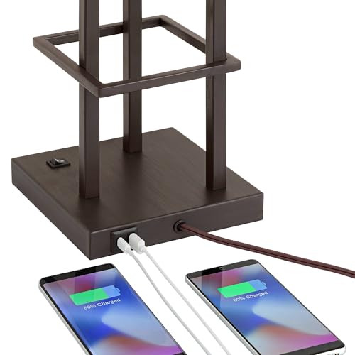 Franklin Iron Works Modern Console Table Lamp 29 1/2" Tall with USB Ports A+C Charging Bronze Metal White Glass Square Shade for Bedroom Living Room House Bedside Nightstand Home Office Entryway Franklin Iron Works