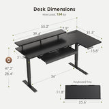 OffiGo 55 Inch L Shaped Electric Standing Desk with Keyboard Tray, Reversible Height Adjustable Corner Computer Desk with Monitor Stand, Sit Stand Up Lift Table for Home, Office, Carbon Fiber Black OffiGo