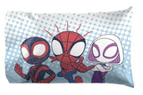 Jay Franco Kids Sheet Set with Fitted, Flat Sheets & Pillow Cover - Ultra-Soft Bedding with Pillowcase for Room Decor, Multi - Spidey & Friends, 4 Piece Queen Jay Franco