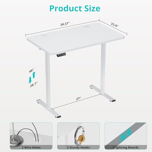 Simple Deluxe Electric Standing Desk, Adjustable Height, 24x40 Inches, Sit Stand Up Desk with Cable Management, White Simple Deluxe