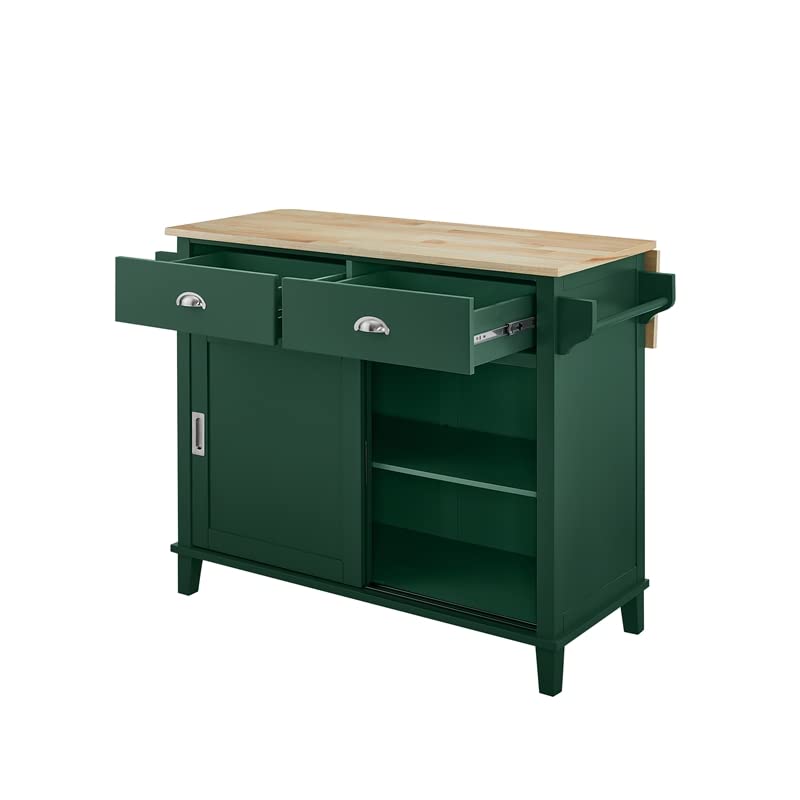 Pemberly Row Traditional Wood Drop Leaf Kitchen Island in Emerald/Natural Pemberly Row