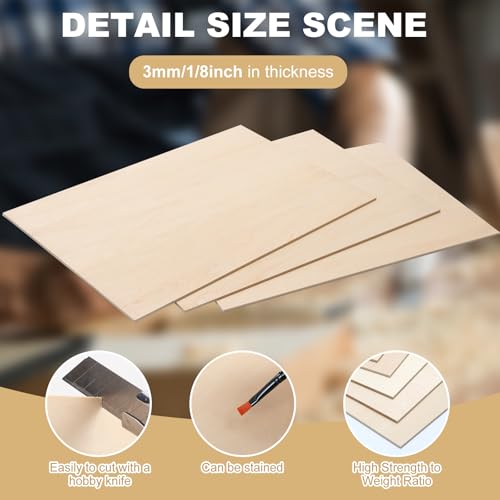 6 Pack Basswood Sheets for Crafts 12"x18"x1/8", 3mm Thick Plywood Sheets Board for Craft, Unfinished Wood Sheet for Laser Cutting & Engraving, Wood Burining, Painting, Staining，Architectural Model PONGJA