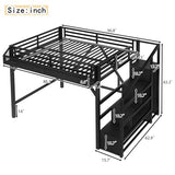 Bellemave Queen Loft Bed with Storage Stairs, Shelves and Built-in Wardrobe, Metal Loft Bed Frame with USB Ports and LED Lights, Noise-Reduced Design, Black Woodgrain Bellemave