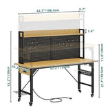 YITAHOME 48" Adjustable Workbench with Pegboard, Wheels, 1600 LB Capacity, Rolling Work Table with AC/USB Outlets, Hooks, and Rack, Heavy-Duty Work Bench for Garage, Workshop, Office YITAHOME