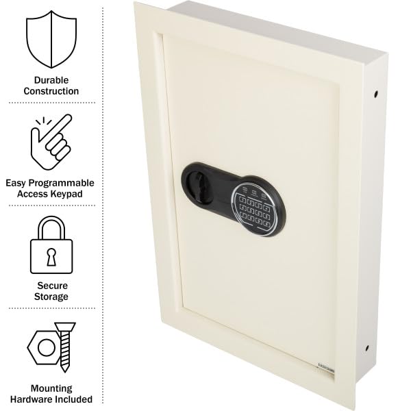 In-Wall Safe - Home or Business Safe with Keypad and 2 Manual Override Keys - Protects Cash, Jewelry, Passports, and More by Paragon Safes (Cream) Paragon Lock & Safe