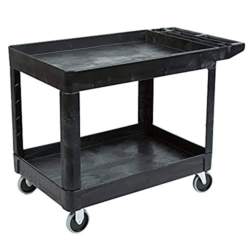 Rubbermaid Commercial Products 2-Shelf Utility/Service Cart, Medium, Lipped Shelves, Storage Handle, 500 lbs. Capacity, for - WoodArtSupply