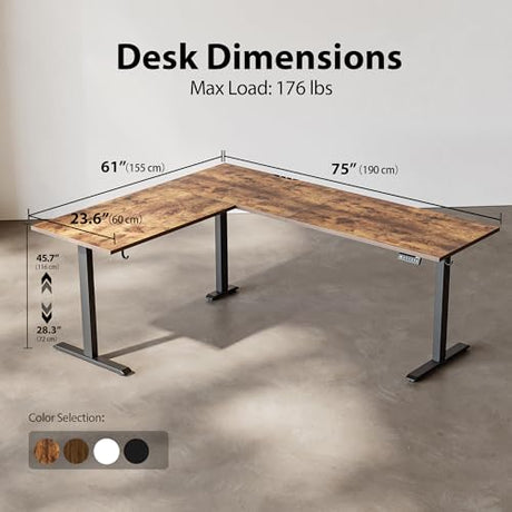 Agilestic L-Shaped Standing Desk Adjustable Height, Electric Corner Standing Desk, Sit Stand Up Desk, 75x61 inch Sit Stand Computer Table, Rustic Brown Agilestic