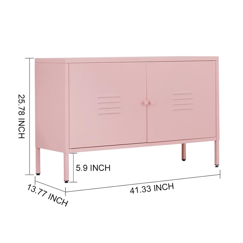 ZHISLUCK 2 Door Metal Accent Storage Cabinet for Bed Room,Living Room,Home,Hotel,Office,2-Tier Steel Storage Cabinet TV Stand (Pink)