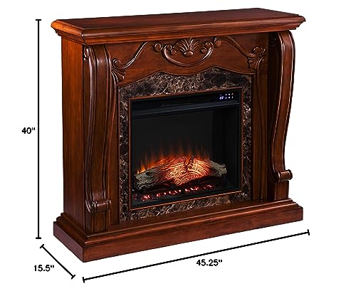 SEI Furniture Cardona Carved Wood & Faux Marble Electric Fireplace, New Walnut SEI Furniture