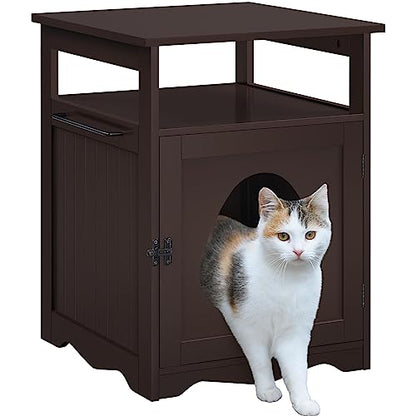 Yaheetech Cat Litter Box Enclosure, Hidden Litter Box Furniture with Open Shelf, Indoor Cat Washroom, Storage Cabinet Pet Crate, Side End Table, Wooden Pet House Espresso - WoodArtSupply