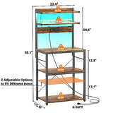 Aheaplus Rustic Brown Bakers Rack with Power Outlet & LED Lights, 5-Tier Kitchen Storage Shelf Aheaplus