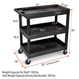 Stand Steady Tubstr 3 Shelf Utility Push Cart Supports Up to 300 lbs - Heavy-Duty Plastic Service Cart Great for Offices, Warehouse Storage, Garage Stand Steady