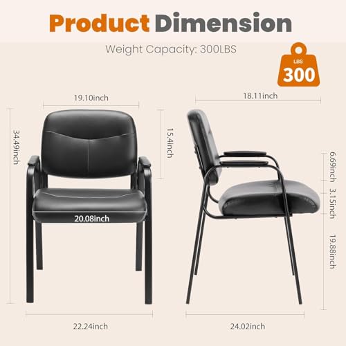 Sweetcrispy Office Reception Guest Chair No Wheels Set of 6, Leather Stationary Waiting Room Chairs with Padded Arms for Elderly Desk Conference Room Lobby Table Side Salon Sweetcrispy